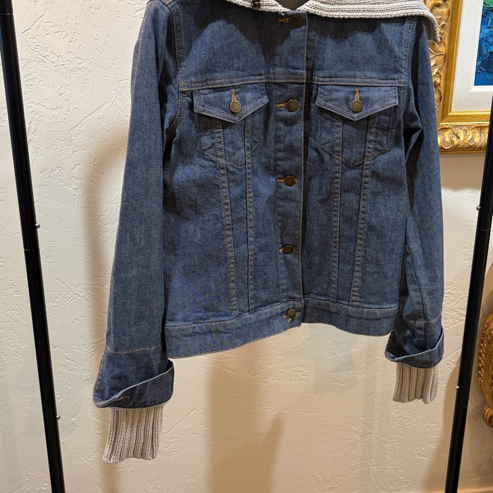 THEORY Blue Denim Jacket with Knit Collar - Picture 2 of 5